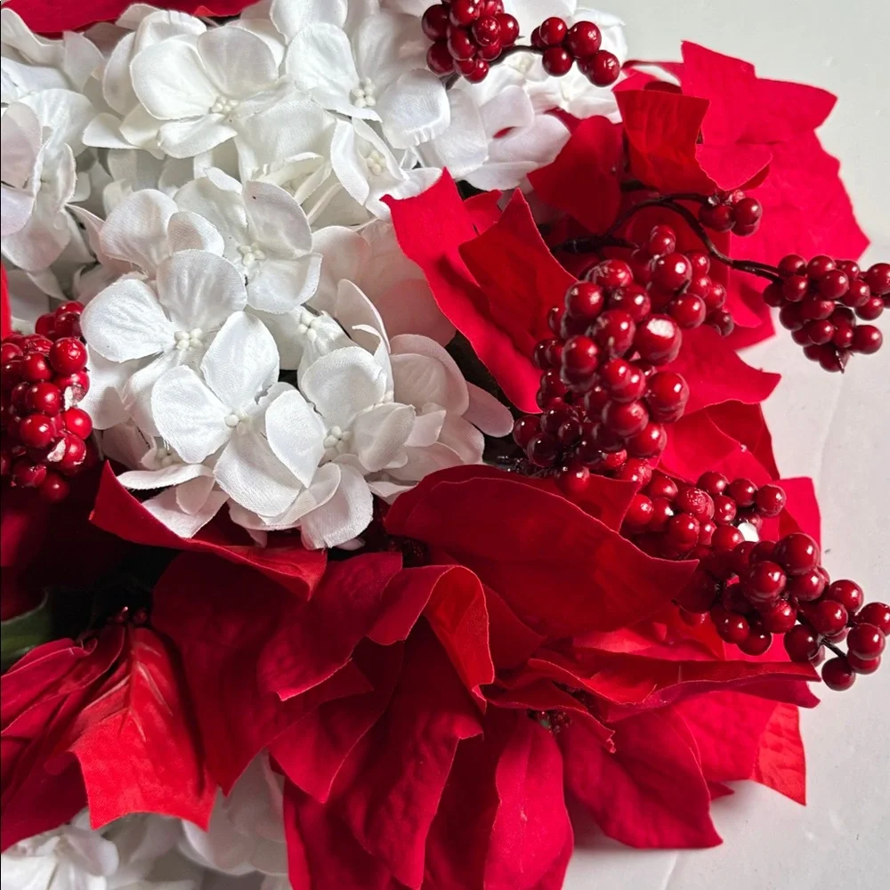 Poinsettia Bushes White Hydrangeas Holiday Red Poinsettia & Berry Set of 5